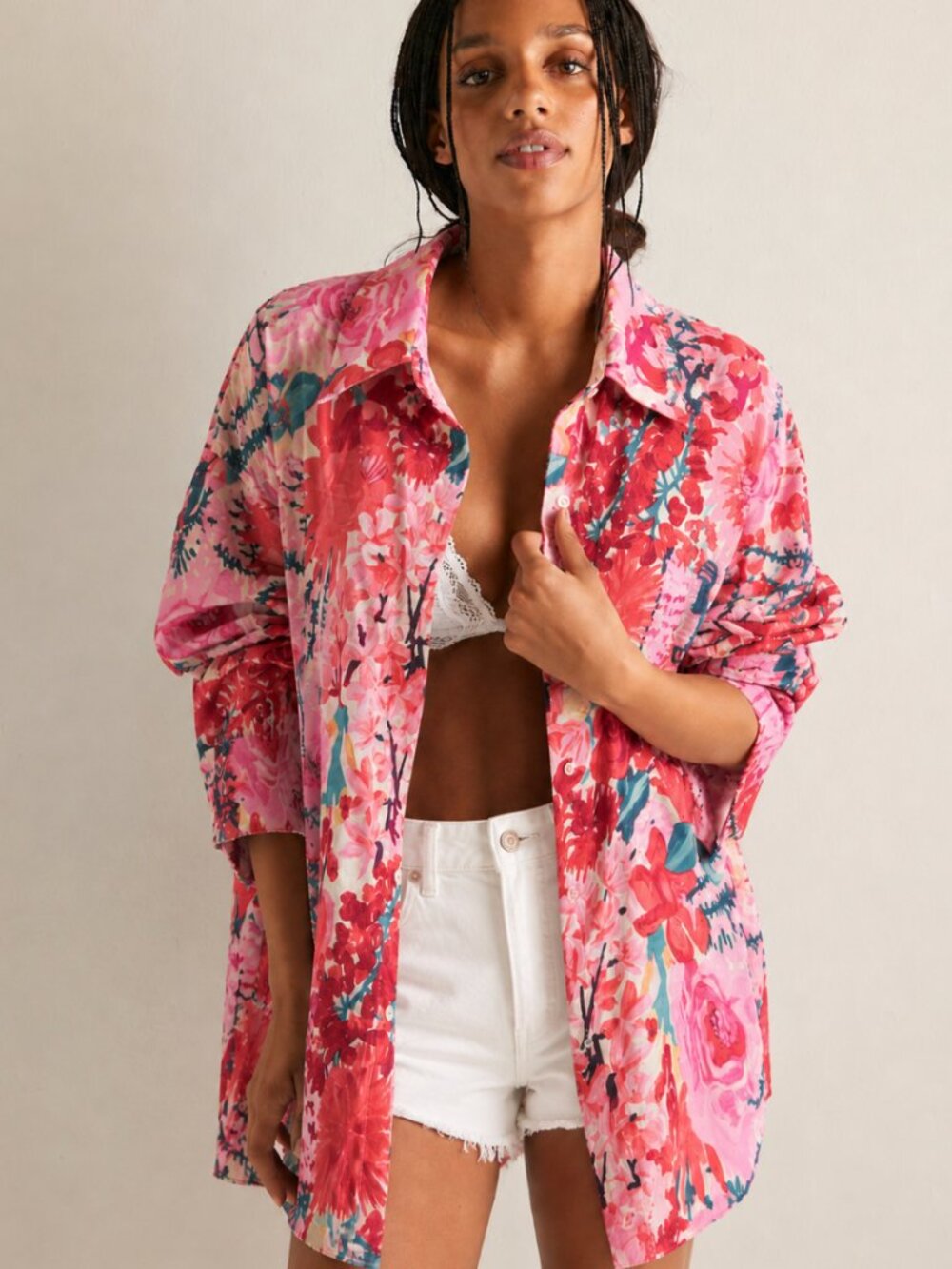 H & M FLORAL RELAXED SHIRT